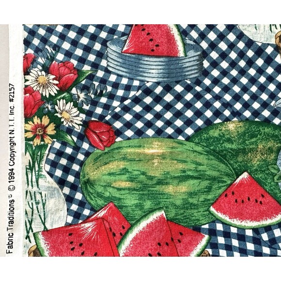 Vtg 90s Watermelon Gingham Fabric Traditions Quilt Fabric 2157 Picnic Remnants - Picture 3 of 5
